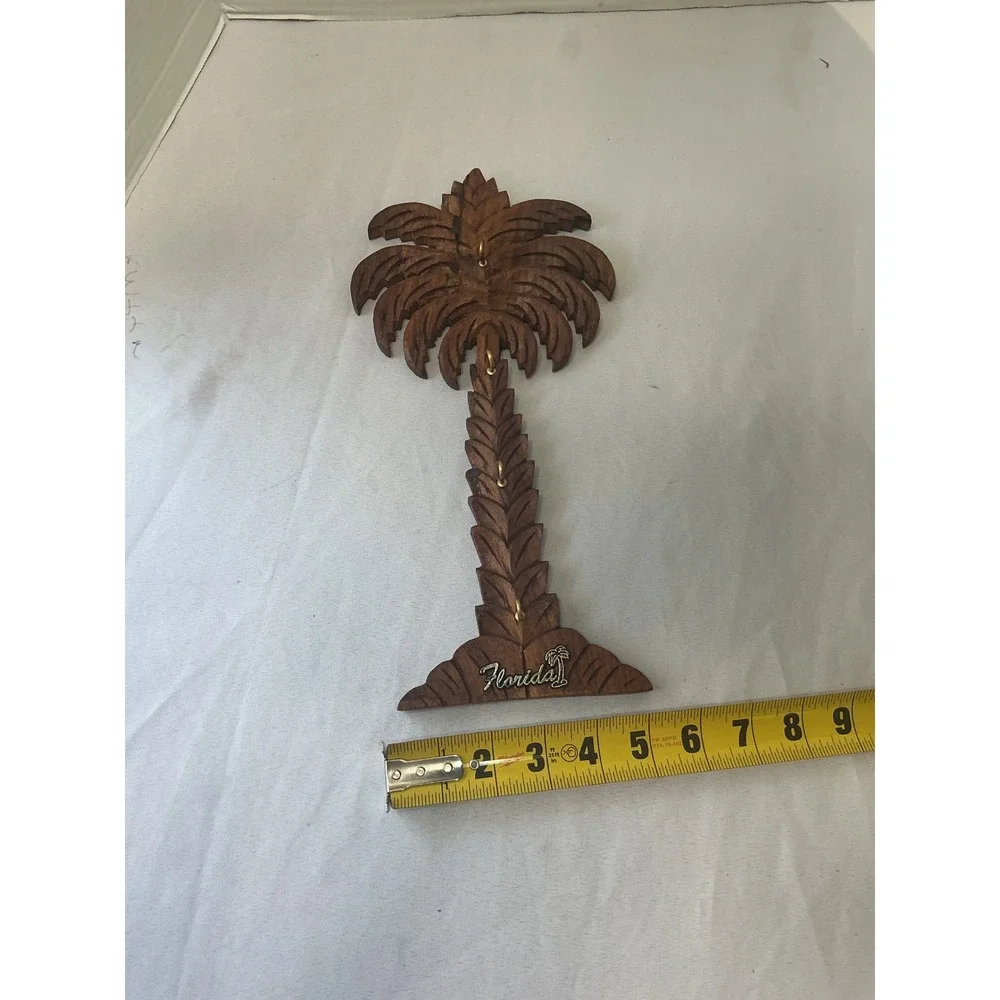 Vintage Florida Souvenir Hand Carved Wood Palm Tree Key Rack Wall Decor 12 Inch
